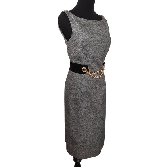 Vintage 60s Milly of New York Shift Dress Wool Silk Tweed Mini Sheath Belted - Picture 2 of 14